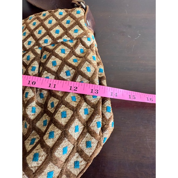 Midi‎ Queen Shoulder Bag Women's Brown Blue Diamond Pattern Magnetic Closure - Picture 9 of 12